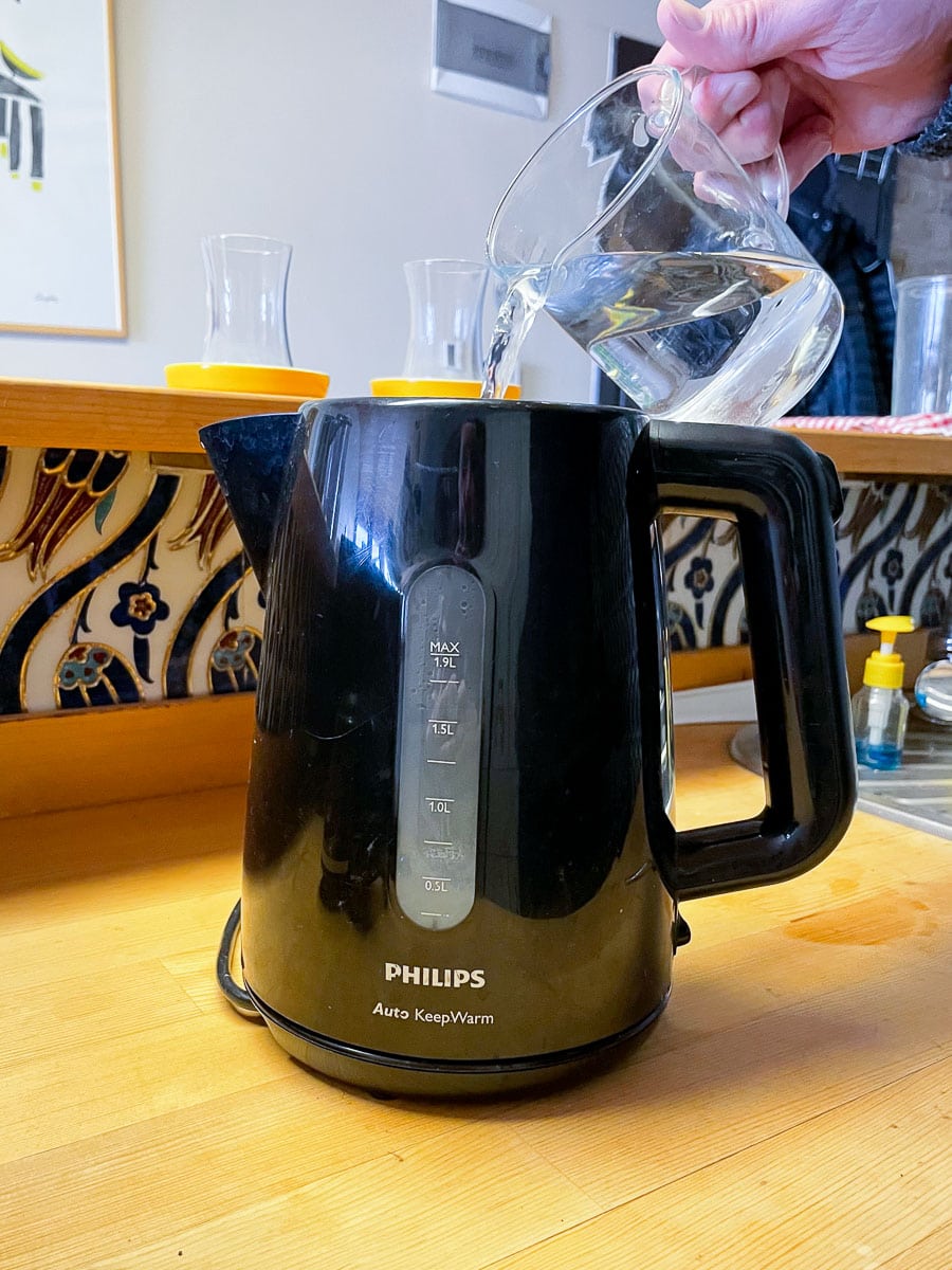 add water to bottom tea pot